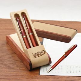 Rosewood Pen Set In Combo Wood Display Case