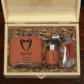 The Mustang Personalized Flask Knife Groomsmen Gift Set Rawhide