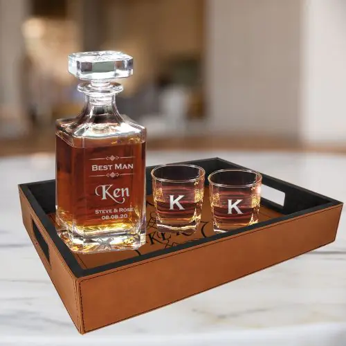 Decanter Gift Set with 2 rocks glasses and serving tray